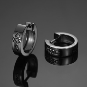 925 Sterling Silver Moissanite VVS D Cross Ash Black Hoop Earring