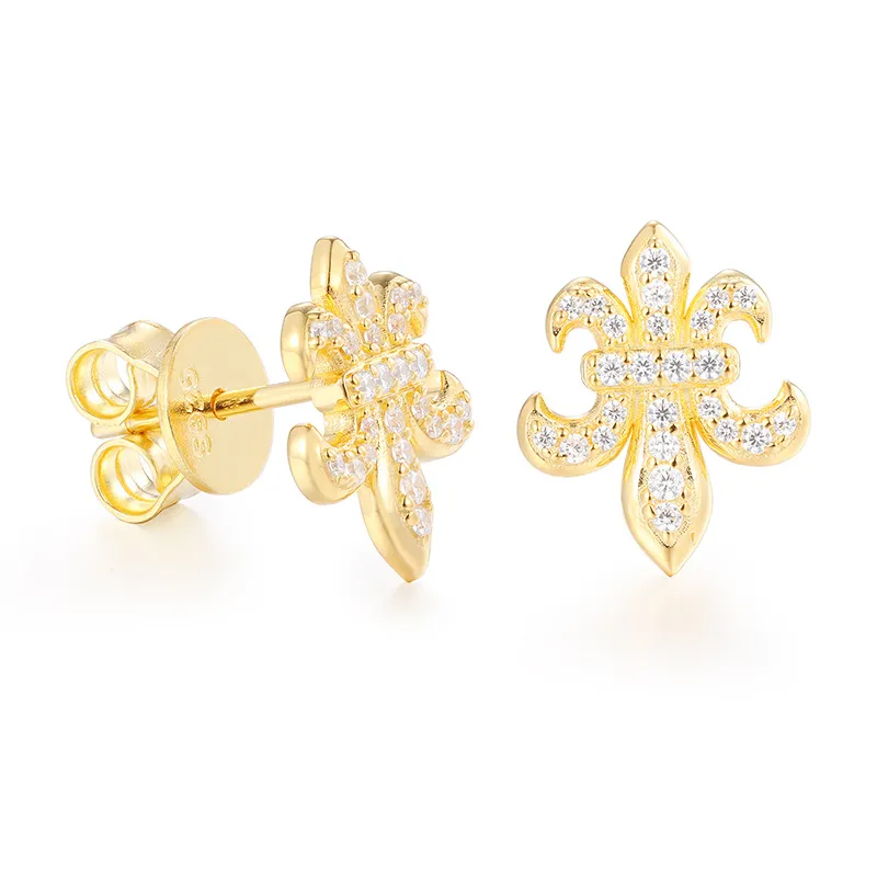 925 Sterling Silver Moissanite D Flower Cross Stud Earring