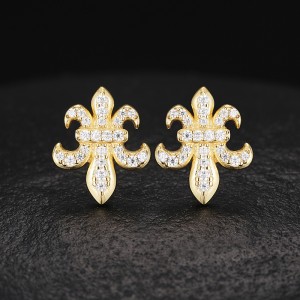 925 Sterling Silver Moissanite D Flower Cross Stud Earring