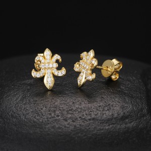 925 Sterling Silver Moissanite D Flower Cross Stud Earring