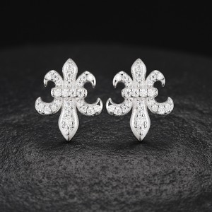 925 Sterling Silver Moissanite D Flower Cross Stud Earring