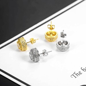 Sparkle Round Zirconia Hip Hop Brass Stud Earring