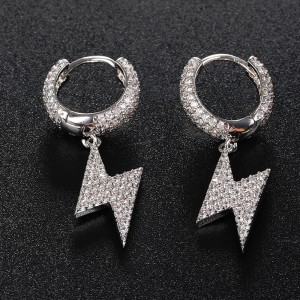 Zirconia Lightning Brass Hoop Dongle Earring