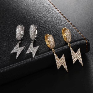 Zirconia Lightning Brass Hoop Dongle Earring
