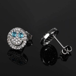 Zirconia Smile Emoji Brass Stud Earring