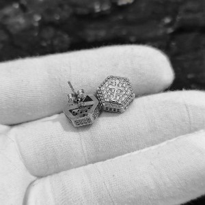 Zirconia Hexagon Cross Brass Stud Earring