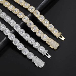 10mm/12mm Square Iced Out Zirconia Brass Necklace