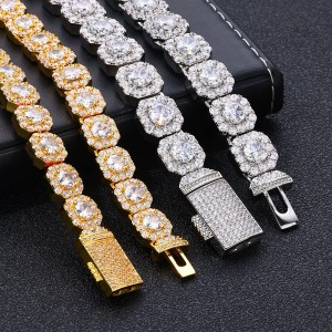 10mm/12mm Square Iced Out Zirconia Brass Necklace