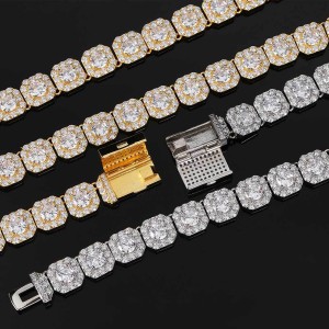10mm/12mm Square Iced Out Zirconia Brass Necklace