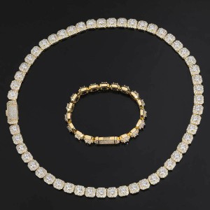 10mm/12mm Square Iced Out Zirconia Brass Necklace