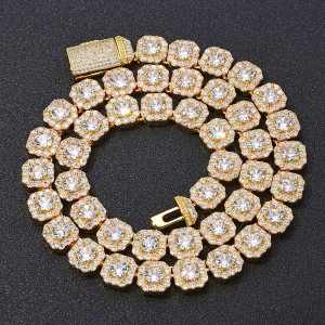 10mm/12mm Square Iced Out Zirconia Brass Necklace