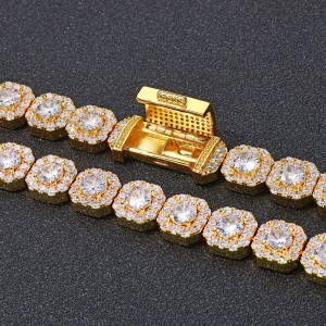 10mm/12mm Square Iced Out Zirconia Brass Necklace