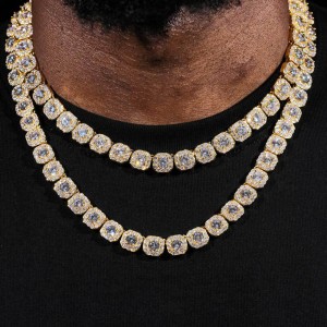 10mm/12mm Square Iced Out Zirconia Brass Necklace