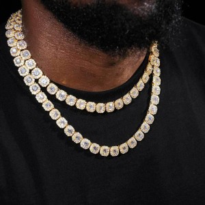 10mm/12mm Square Iced Out Zirconia Brass Necklace