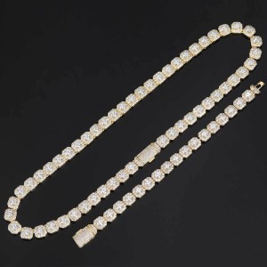 10mm/12mm Square Iced Out Zirconia Brass Necklace