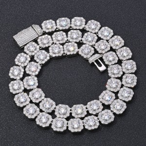 10mm/12mm Square Iced Out Zirconia Brass Necklace