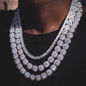 10mm/12mm Square Iced Out Zirconia Brass Necklace