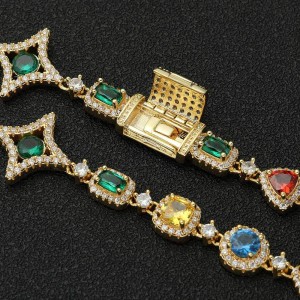 Hip Hop Star Colorful Zirconia Brass Necklace