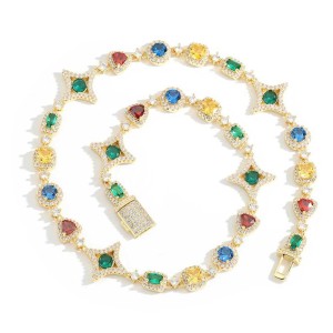 Hip Hop Star Colorful Zirconia Brass Necklace