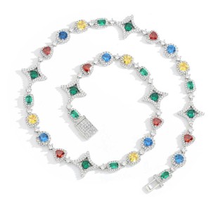 Hip Hop Star Colorful Zirconia Brass Necklace