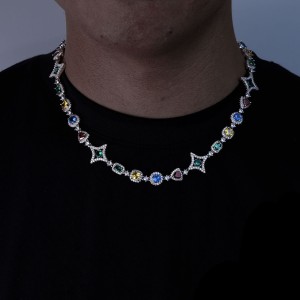 Hip Hop Star Colorful Zirconia Brass Necklace