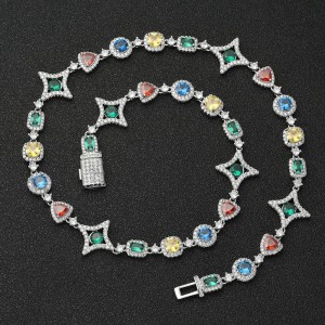Hip Hop Star Colorful Zirconia Brass Necklace