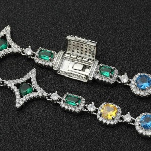 Hip Hop Star Colorful Zirconia Brass Necklace