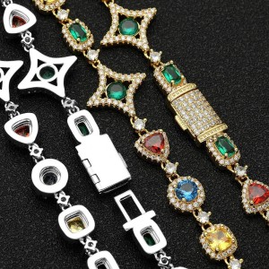 Hip Hop Star Colorful Zirconia Brass Necklace
