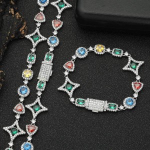 Hip Hop Star Colorful Zirconia Brass Necklace