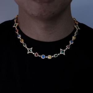 Hip Hop Star Colorful Zirconia Brass Necklace