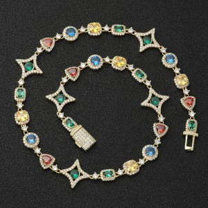 Hip Hop Star Colorful Zirconia Brass Necklace