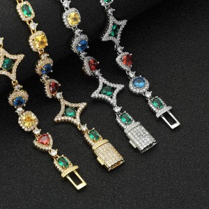 Hip Hop Star Colorful Zirconia Brass Necklace