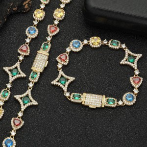 Hip Hop Star Colorful Zirconia Brass Necklace