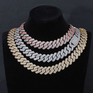 20mm 3 Rows Zirconia Cuban Chain Necklace