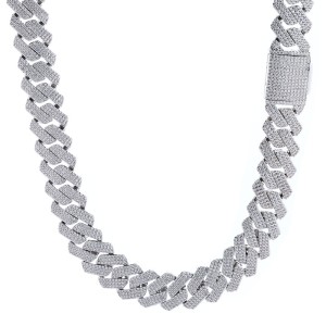20mm 3 Rows Zirconia Cuban Chain Necklace
