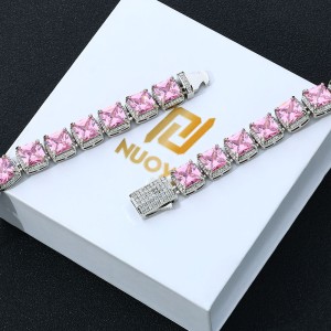 10mm Pink Square Zirconia Chain Brass Necklace