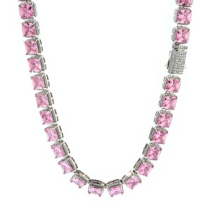 10mm Pink Square Zirconia Chain Brass Necklace