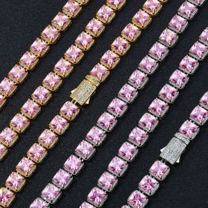 10mm Pink Square Zirconia Chain Brass Necklace