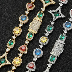 Colorful Zirconia Gemstone Brass Necklace