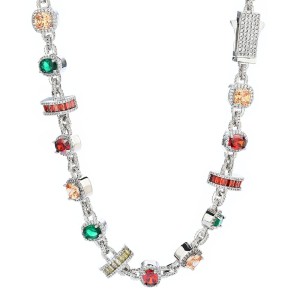 Colorful Zirconia Gemstone Brass Necklace