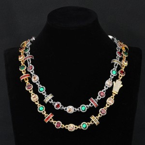 Colorful Zirconia Gemstone Brass Necklace