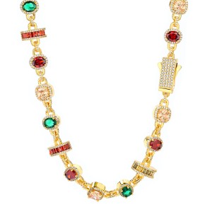 Colorful Zirconia Gemstone Brass Necklace