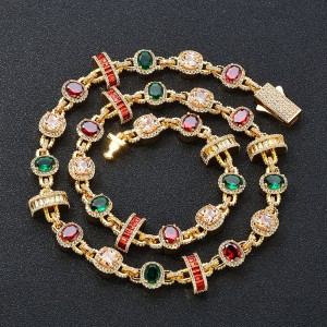 Colorful Zirconia Gemstone Brass Necklace