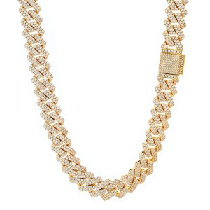 14mm Zirconia Cuban Chain Brass Necklace