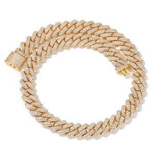 14mm Zirconia Cuban Chain Brass Necklace