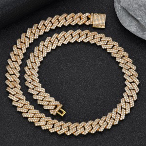 14mm Zirconia Cuban Chain Brass Necklace