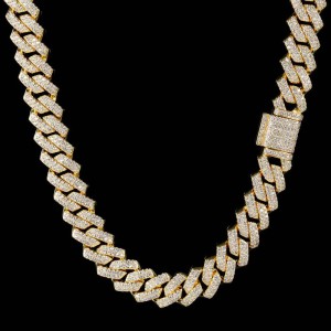 14mm Zirconia Cuban Chain Brass Necklace