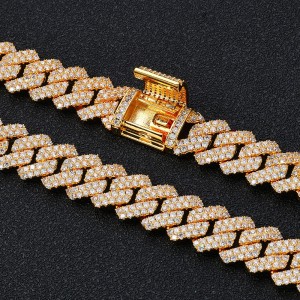 14mm Zirconia Cuban Chain Brass Necklace