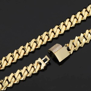14mm Zirconia Cuban Chain Brass Necklace