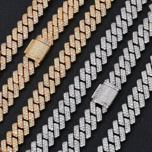 14mm Zirconia Cuban Chain Brass Necklace